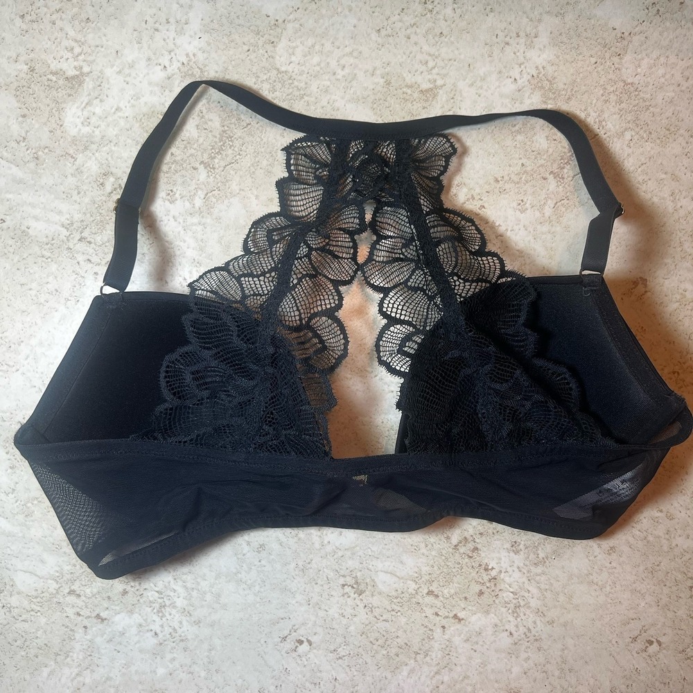 Adore Me Push Up Bra w/ Lace Racerback Gold Front Closure Size 34D EUC Light Pad - Picture 3 of 9